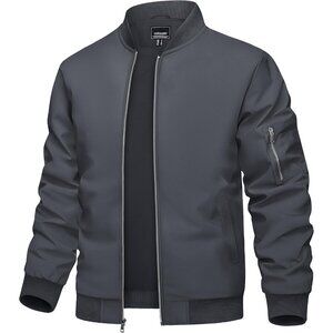 Men's  01 Gray Bomber Jacket Coat Lightweight Casual Windbreaker Zip Up Pocket